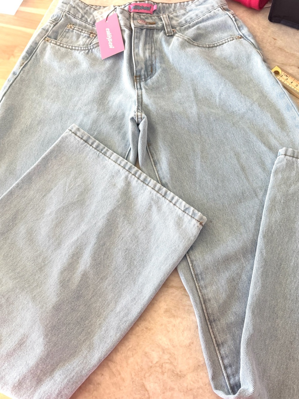 NWT edikted Wide Leg Jeans XS Light Wash High Rise Baggy Skater Denim